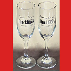 Don Roth Blackhawk LAST SPIN Champagne Flute Pair