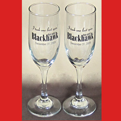 Don Roth Blackhawk LAST SPIN Champagne Flute Pair Don Roth Blackhawk LAST SPIN Champagne Flute Pair